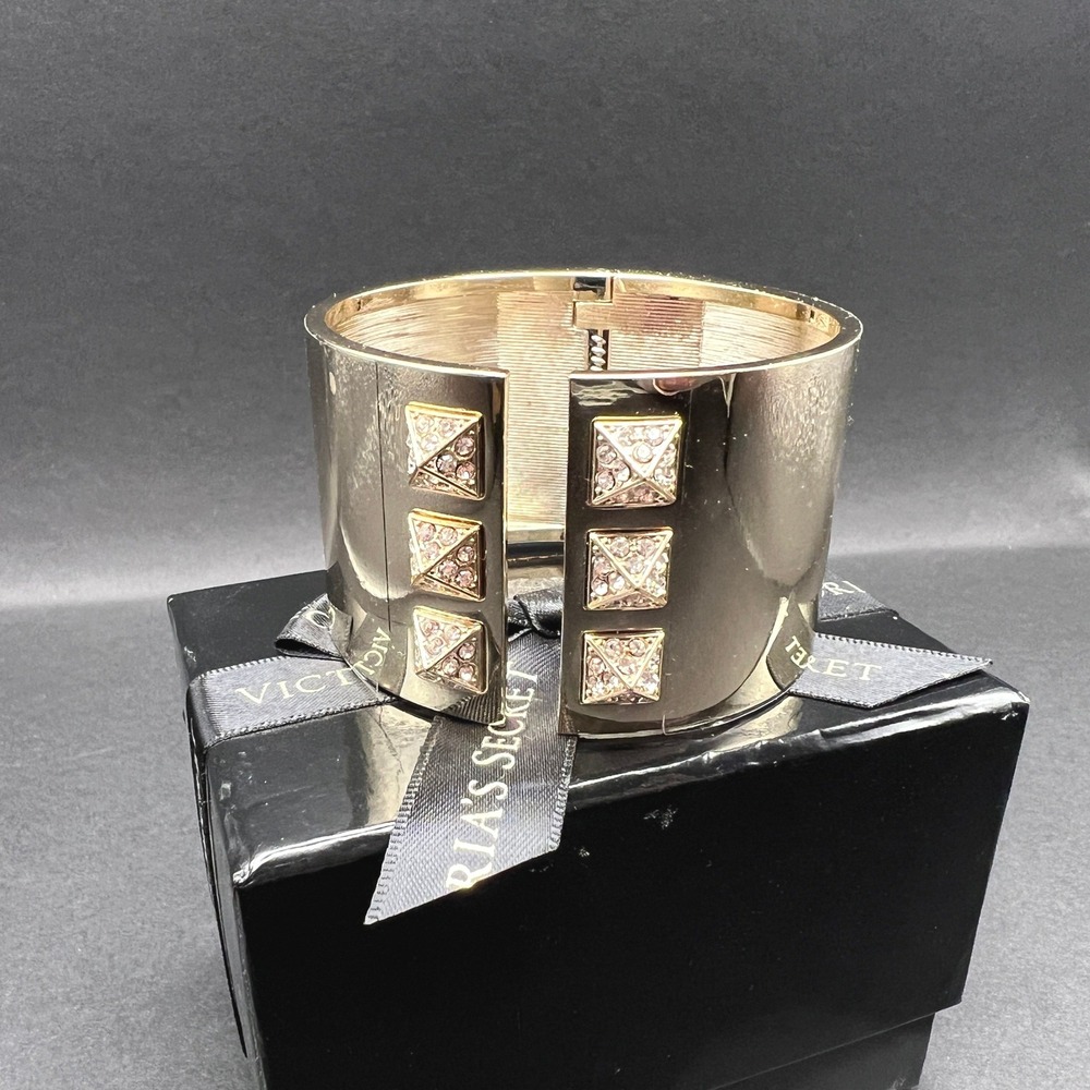Victoria's Secret Scandalous Cuff Bracelet Gold Studded Rhinestone Hinged Wide